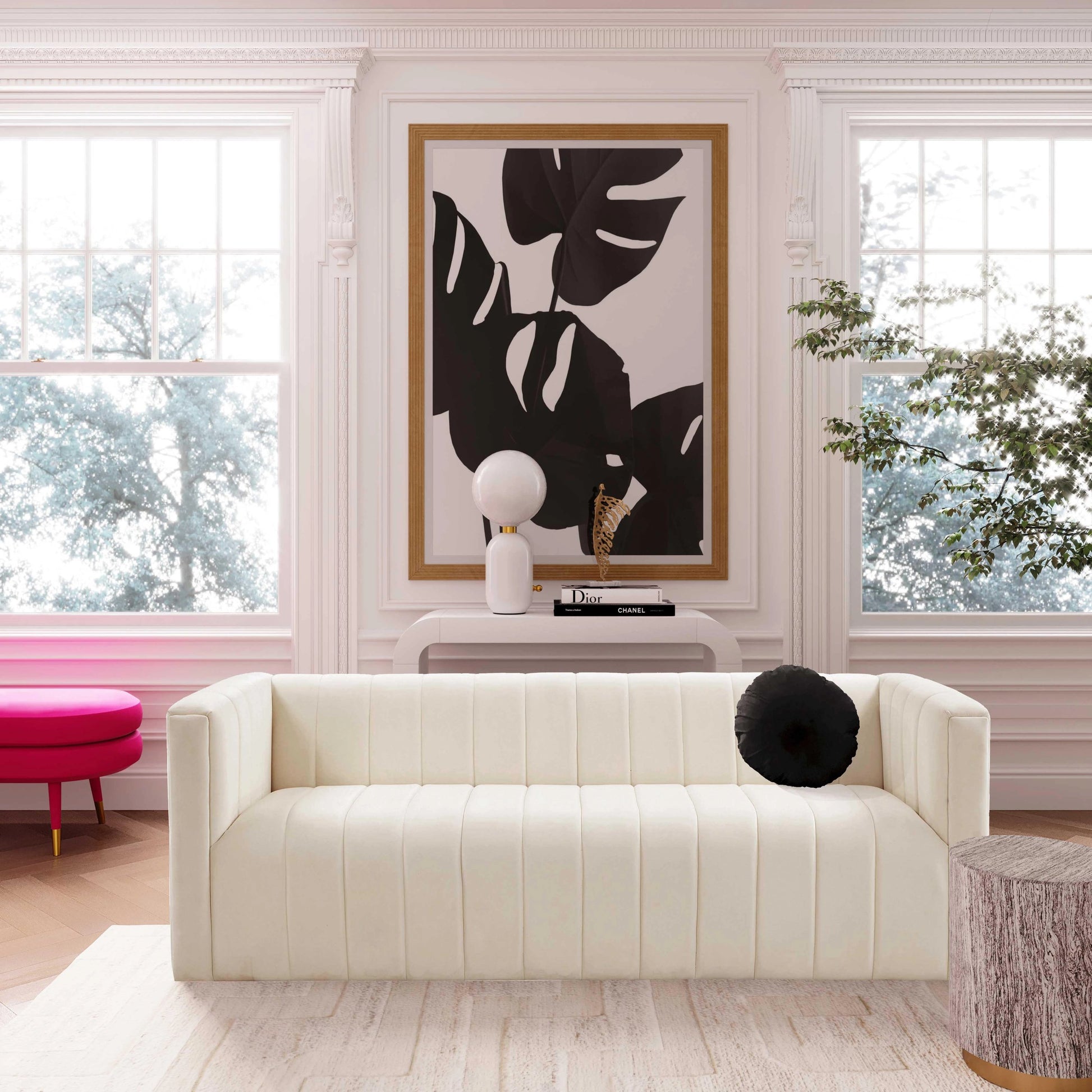 Norah Velvet Sofa by TOV Furniture in black. Made from velvet, pine in a transitional style.