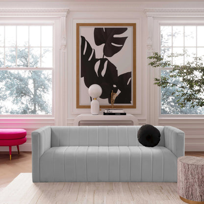 Norah Velvet Sofa by TOV Furniture in black. Made from velvet, pine in a transitional style.