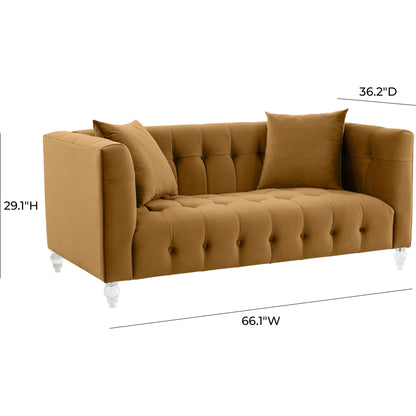 Bea Velvet Loveseat by TOV Furniture in pink. Made from velvet, wood in a modern style.