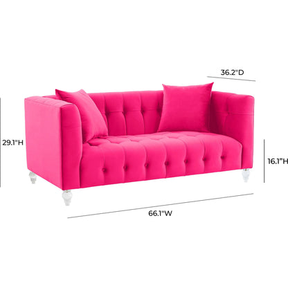 Bea Velvet Loveseat by TOV Furniture in pink. Made from velvet, wood in a modern style.