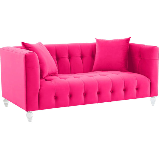 Bea Velvet Loveseat by TOV Furniture in pink. Made from velvet, wood in a modern style.