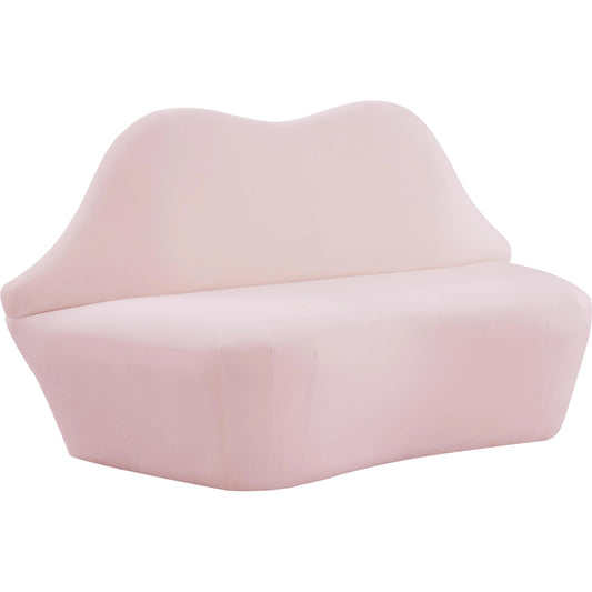 Lips Velvet Settee by TOV Furniture in blush. Made from pine, velvet in a modern style.
