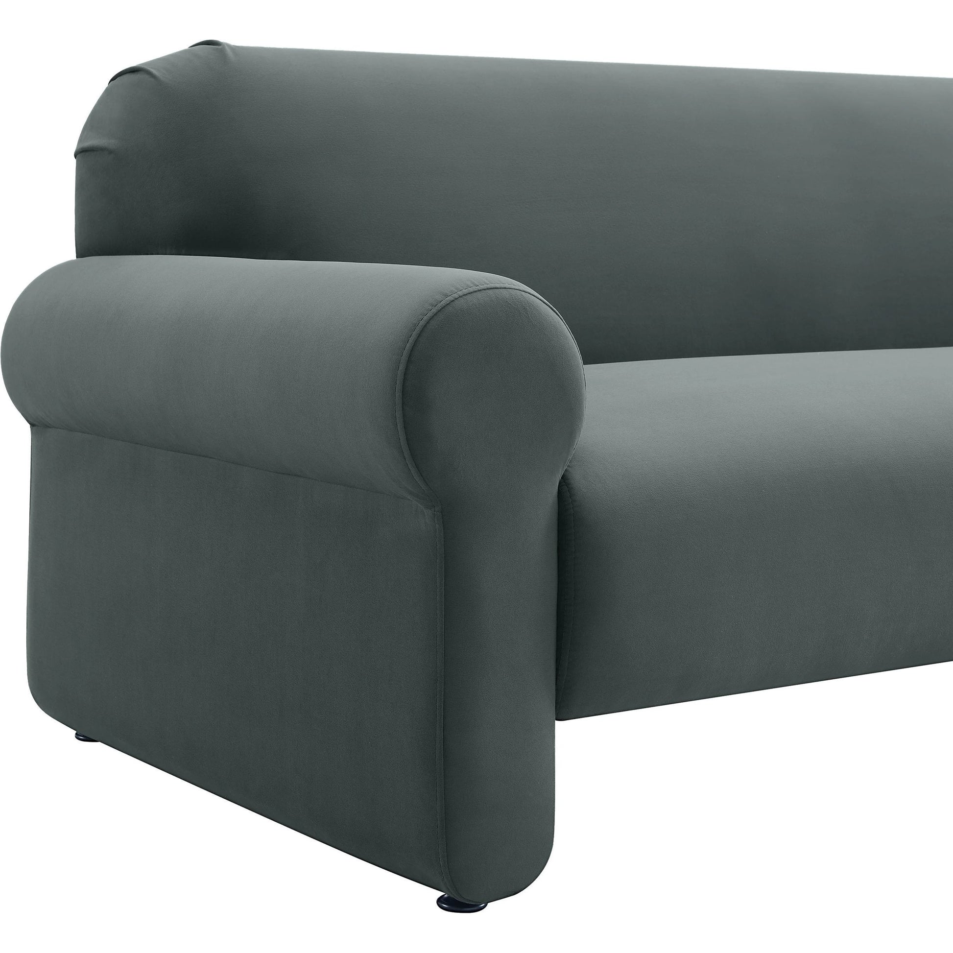 Keelee Velvet Sofa by TOV Furniture in grey. Made from velvet, wood in a modern style.