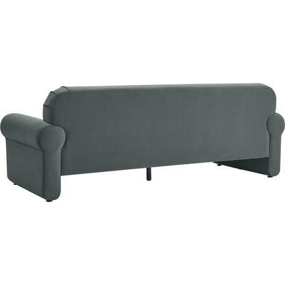 Keelee Velvet Sofa by TOV Furniture in grey. Made from velvet, wood in a modern style.