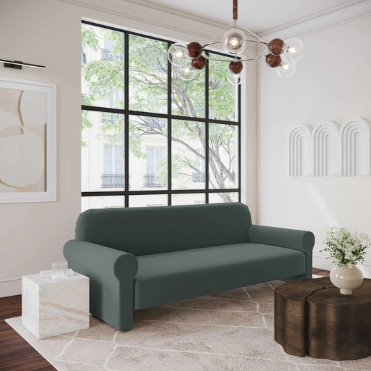 Keelee Velvet Sofa by TOV Furniture in grey. Made from velvet, wood in a modern style.