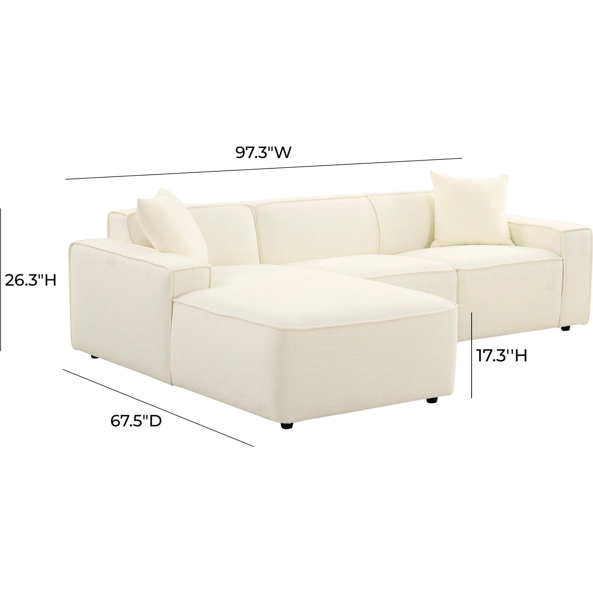 Olafur Linen Sectional by TOV Furniture in cream. Made from linen, wood in a modern style.