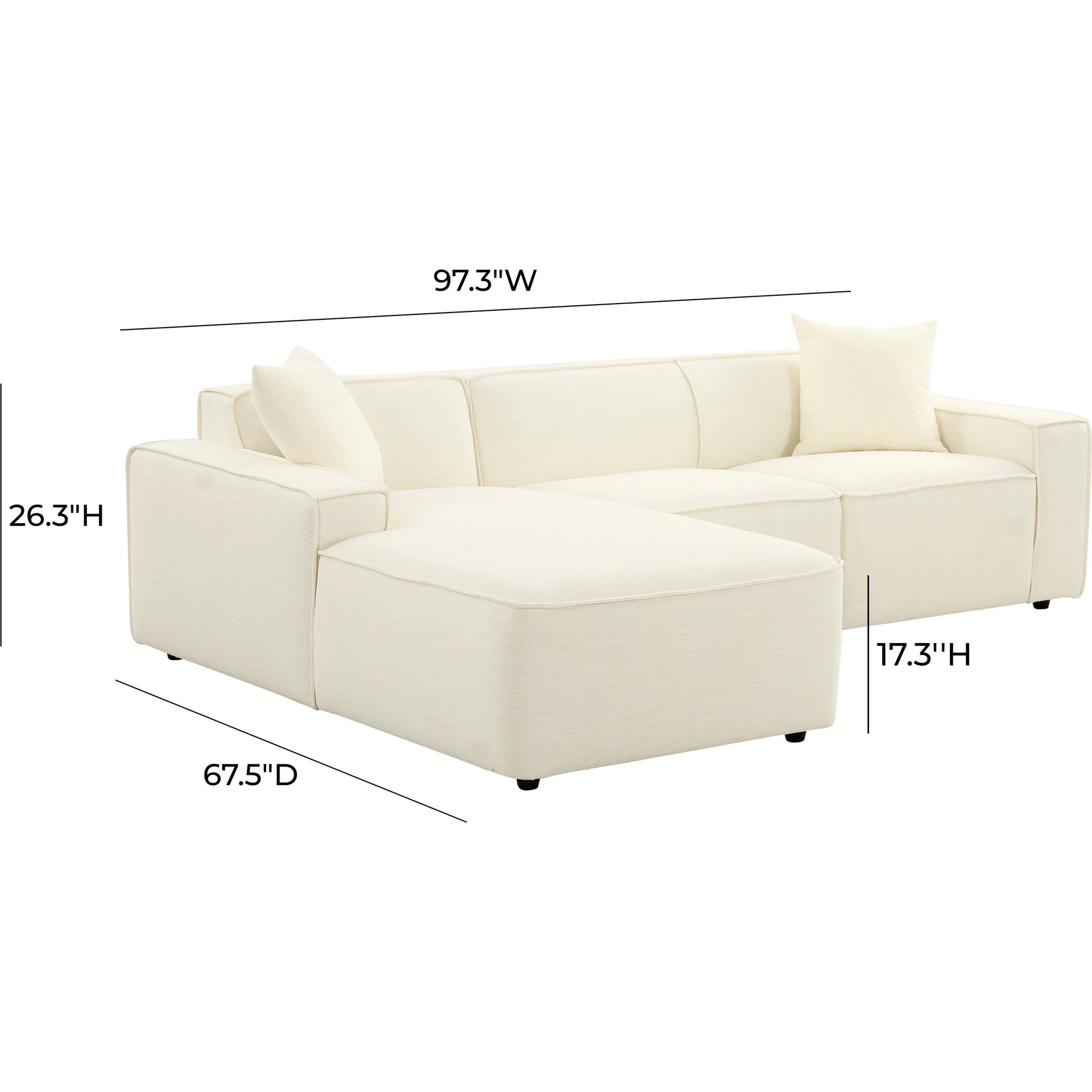Olafur Linen Sectional by TOV Furniture in cream. Made from linen, wood in a modern style.