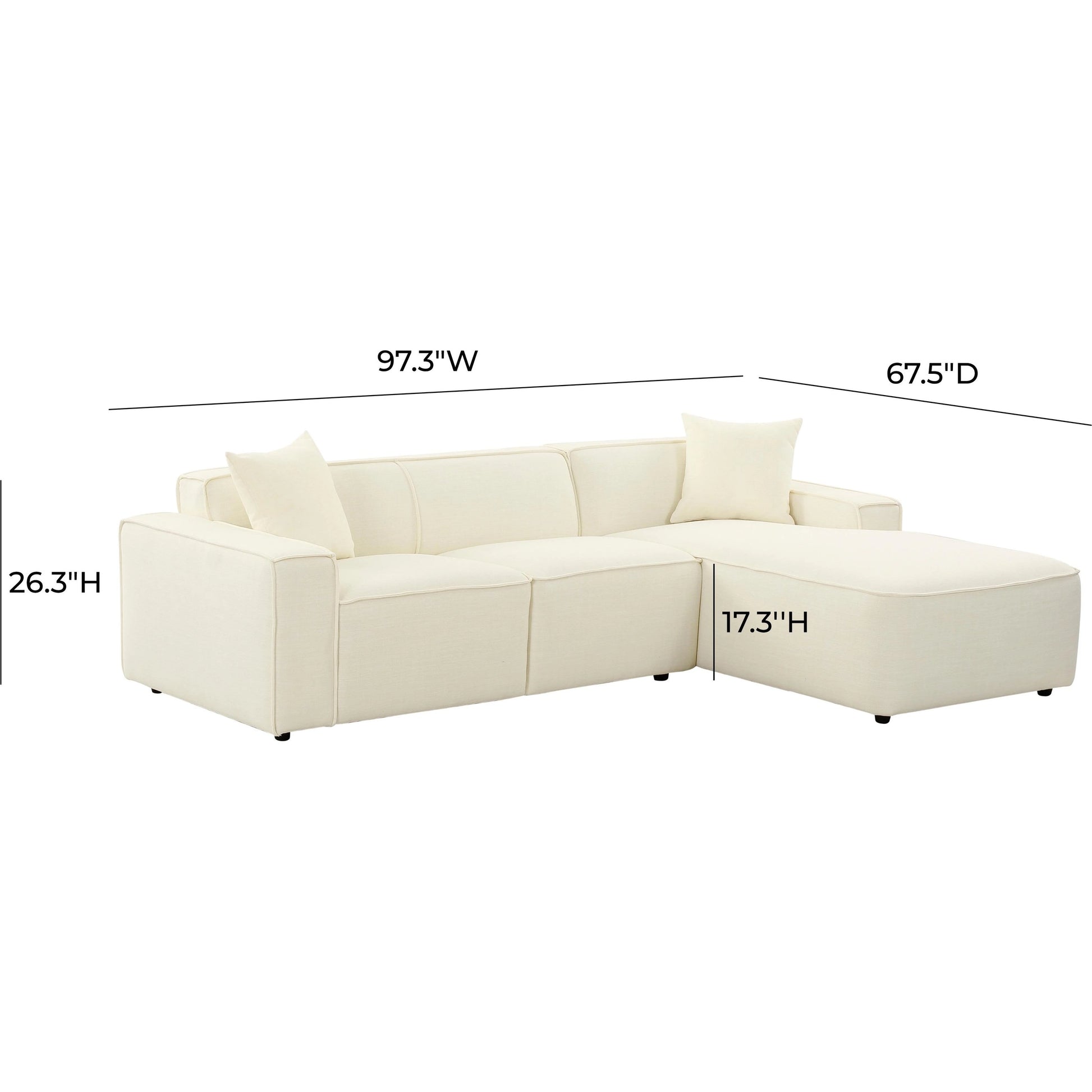 Olafur Linen Sectional by TOV Furniture in cream. Made from linen, wood in a modern style.