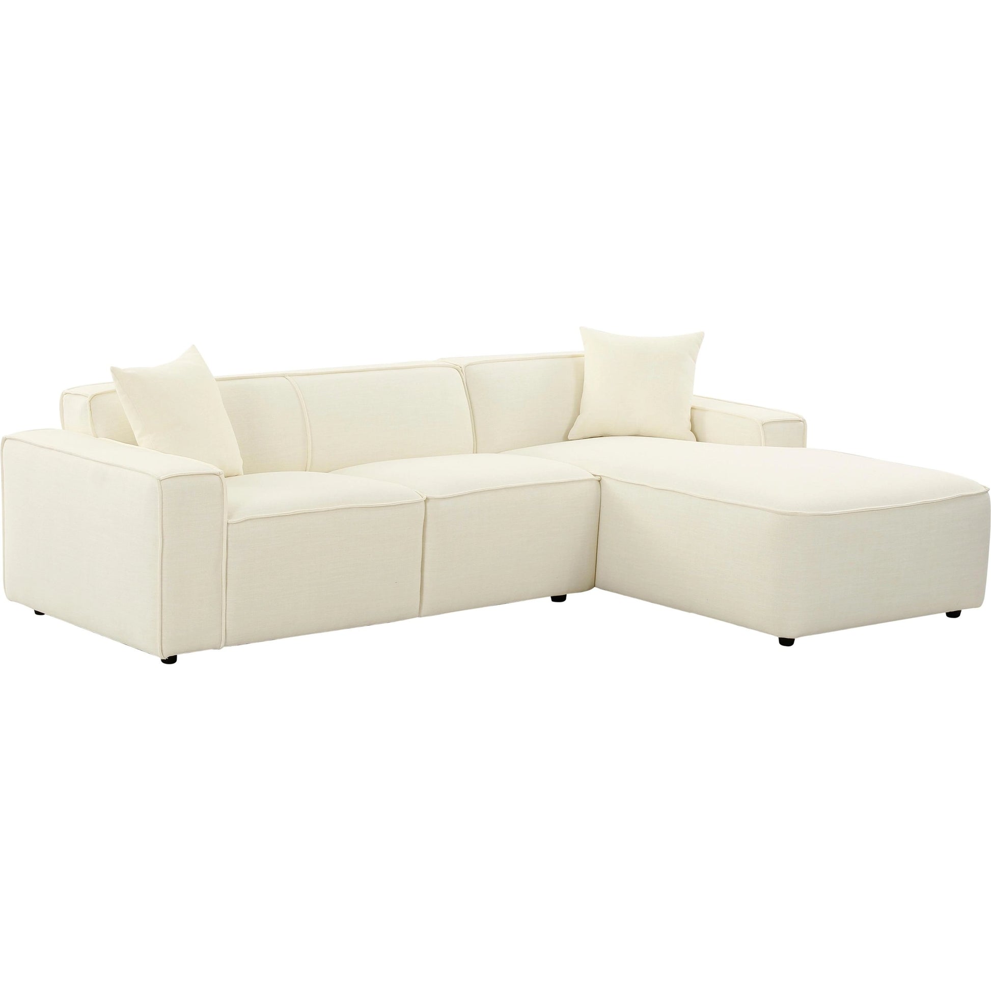 Olafur Linen Sectional by TOV Furniture in cream. Made from linen, wood in a modern style.