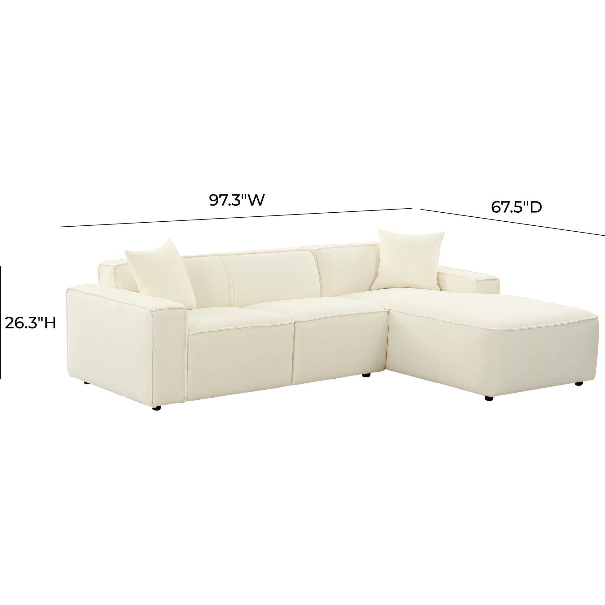Olafur Linen Sectional by TOV Furniture in cream. Made from linen, wood in a modern style.