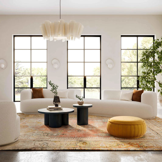 Fickle Boucle 3-Piece Modular Sectional by TOV Furniture in cream. Made from boucle, wood in a modern style.