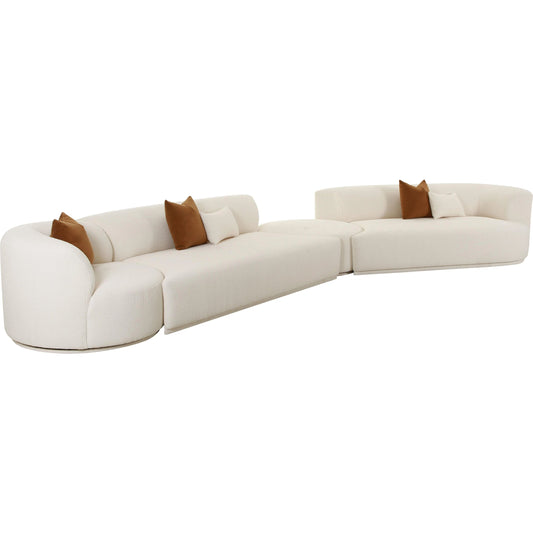 Fickle Boucle 4-Piece Modular Sectional by TOV Furniture in cream. Made from boucle, wood in a modern style.