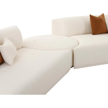 Fickle Boucle 5-Piece Modular Chaise Sectional by TOV Furniture in cream. Made from boucle, wood in a modern style.