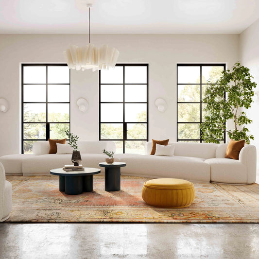 Fickle Boucle 5-Piece Modular Chaise Sectional by TOV Furniture in cream. Made from boucle, wood in a modern style.