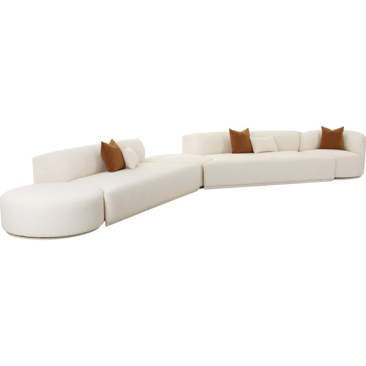 Fickle Boucle 5-Piece Modular Chaise Sectional by TOV Furniture in cream. Made from boucle, wood in a modern style.