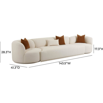 Fickle Boucle 3-Piece Modular Sofa by TOV Furniture in cream. Made from boucle, wood in a modern style.