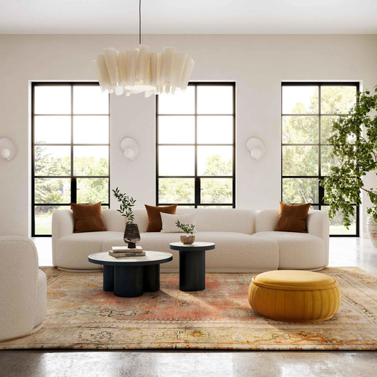Fickle Boucle 3-Piece Modular Sofa by TOV Furniture in cream. Made from boucle, wood in a modern style.