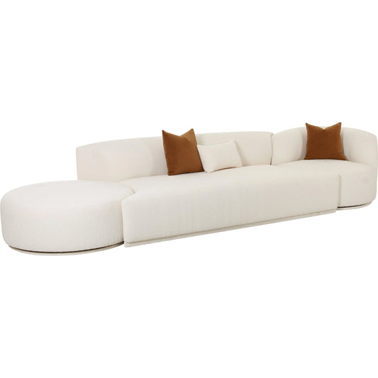 Fickle Boucle 3-Piece Chaise Modular Sofa by TOV Furniture in cream. Made from boucle, wood in a modern style.