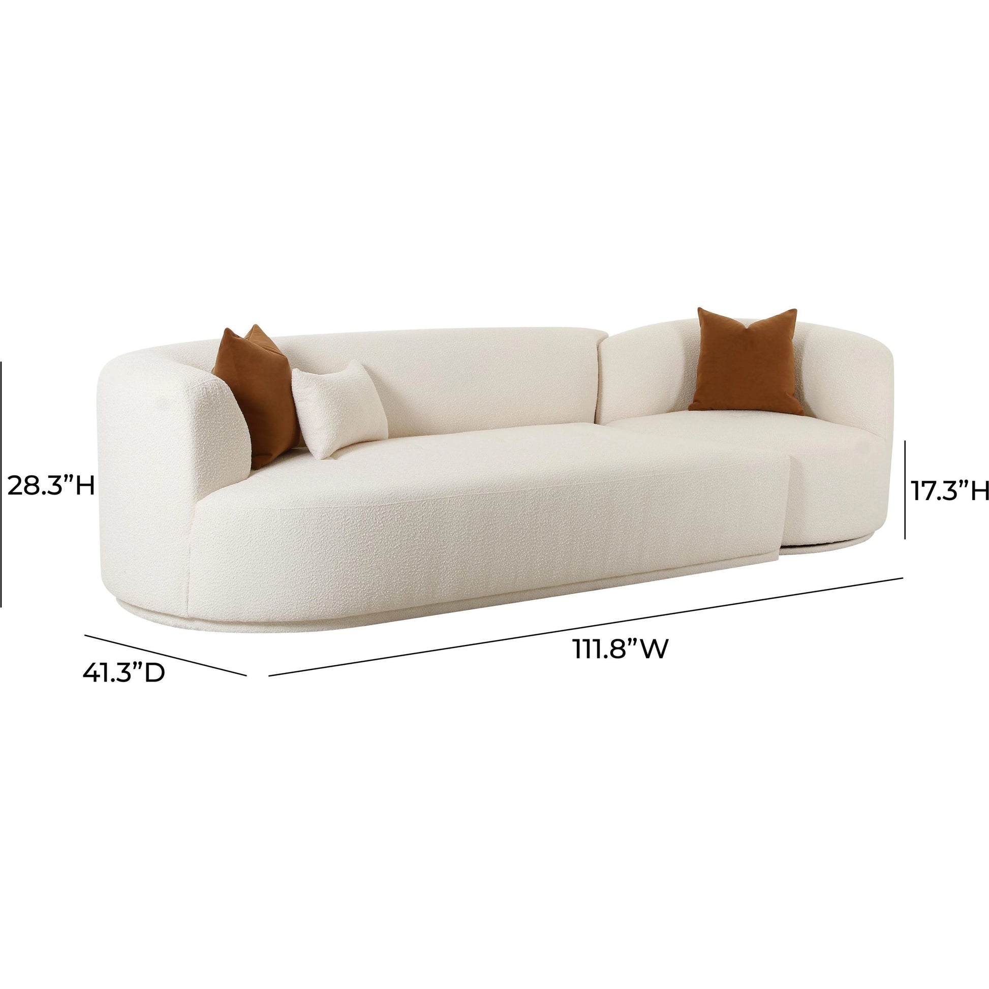 Fickle Boucle 2-Piece Modular Sofa by TOV Furniture in cream. Made from boucle, wood in a modern style.