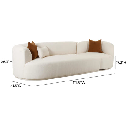 Fickle Boucle 2-Piece Modular Sofa by TOV Furniture in cream. Made from boucle, wood in a modern style.