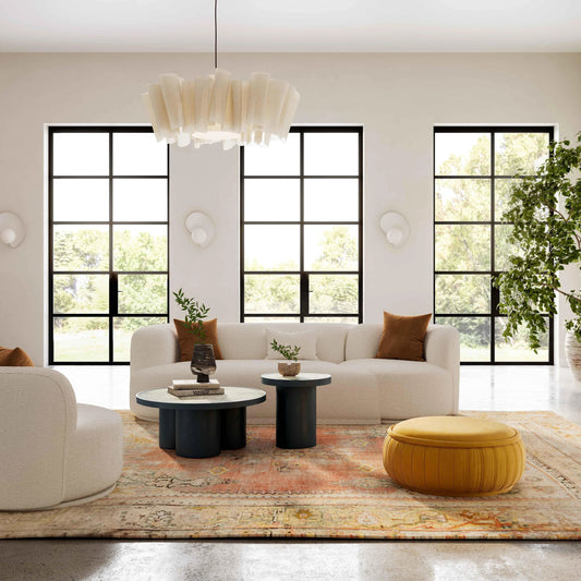 Fickle Boucle 2-Piece Modular Sofa by TOV Furniture in cream. Made from boucle, wood in a modern style.