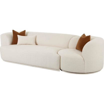 Fickle Boucle 2-Piece Modular Sofa by TOV Furniture in cream. Made from boucle, wood in a modern style.