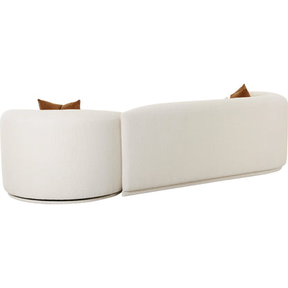 Fickle Boucle 2-Piece Modular Sofa by TOV Furniture in cream. Made from boucle, wood in a modern style.
