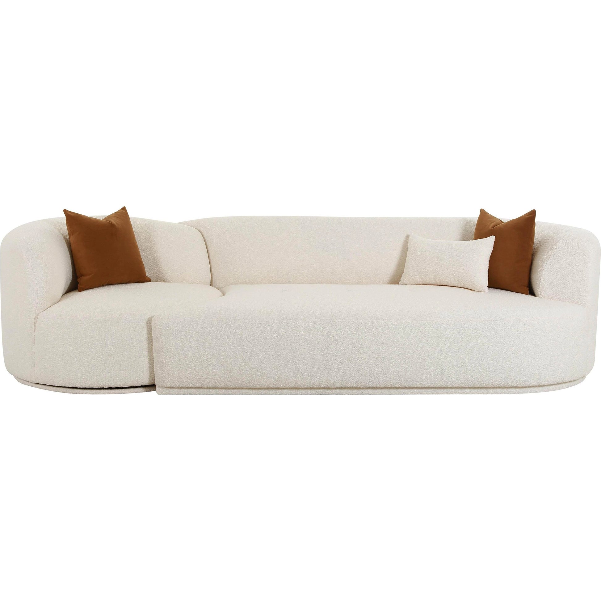Fickle Boucle 2-Piece Modular Sofa by TOV Furniture in cream. Made from boucle, wood in a modern style.