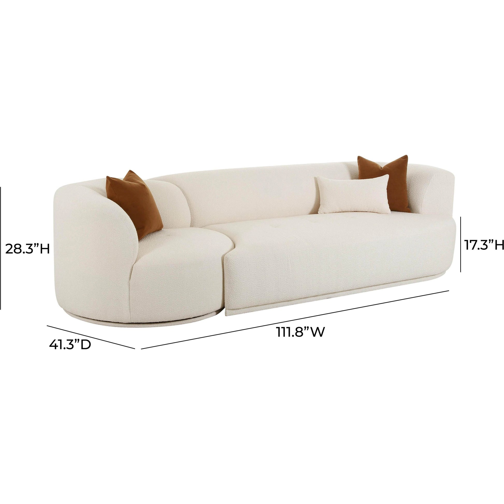 Fickle Boucle 2-Piece Modular Sofa by TOV Furniture in cream. Made from boucle, wood in a modern style.