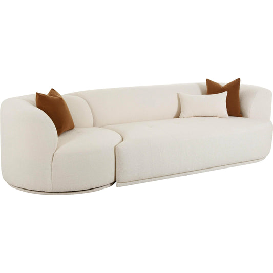 Fickle Boucle 2-Piece Modular Sofa by TOV Furniture in cream. Made from boucle, wood in a modern style.