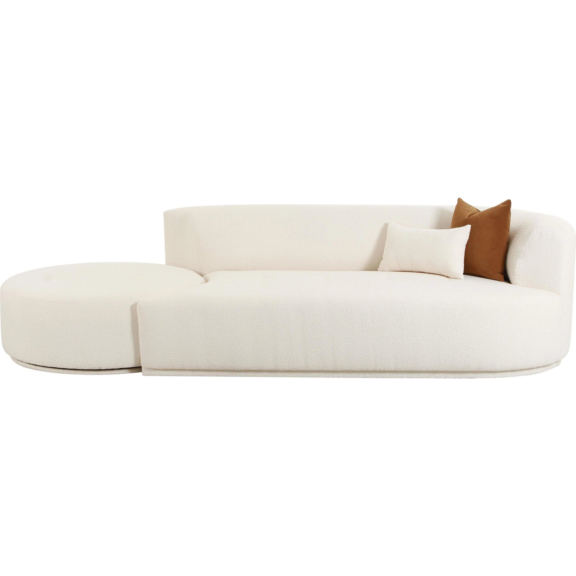 Fickle Boucle 2-Piece Chaise Modular Sofa by TOV Furniture in cream. Made from boucle, wood in a modern style.