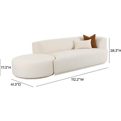 Fickle Boucle 2-Piece Chaise Modular Sofa by TOV Furniture in cream. Made from boucle, wood in a modern style.