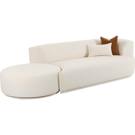 Fickle Boucle 2-Piece Chaise Modular Sofa by TOV Furniture in cream. Made from boucle, wood in a modern style.