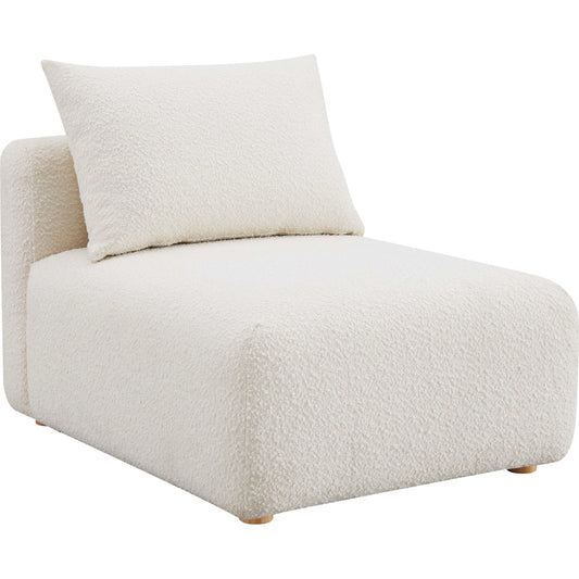 Hangover Boucle Modular Armless Chair by TOV Furniture in cream. Made from boucle, wood in a modern style.