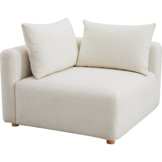 Hangover Boucle Modular Corner Chair by TOV Furniture in cream. Made from boucle, wood in a modern style.