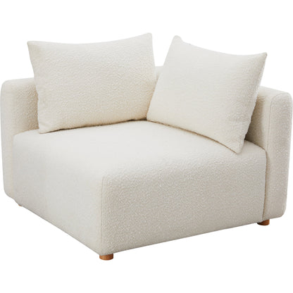 Hangover Boucle Modular Corner Chair by TOV Furniture in cream. Made from boucle, wood in a modern style.