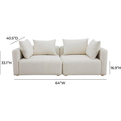 Hangover Boucle Loveseat by TOV Furniture in cream. Made from boucle, wood in a modern style.