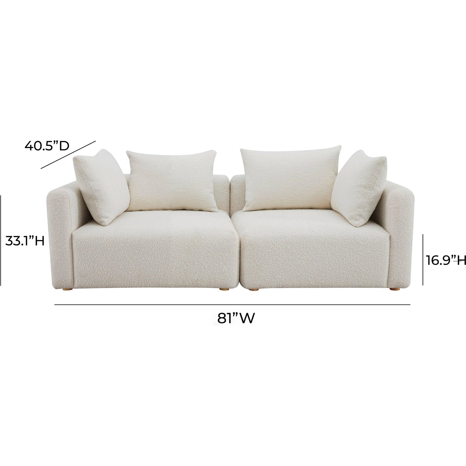 Hangover Boucle Loveseat by TOV Furniture in cream. Made from boucle, wood in a modern style.