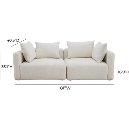 Hangover Boucle Loveseat by TOV Furniture in cream. Made from boucle, wood in a modern style.