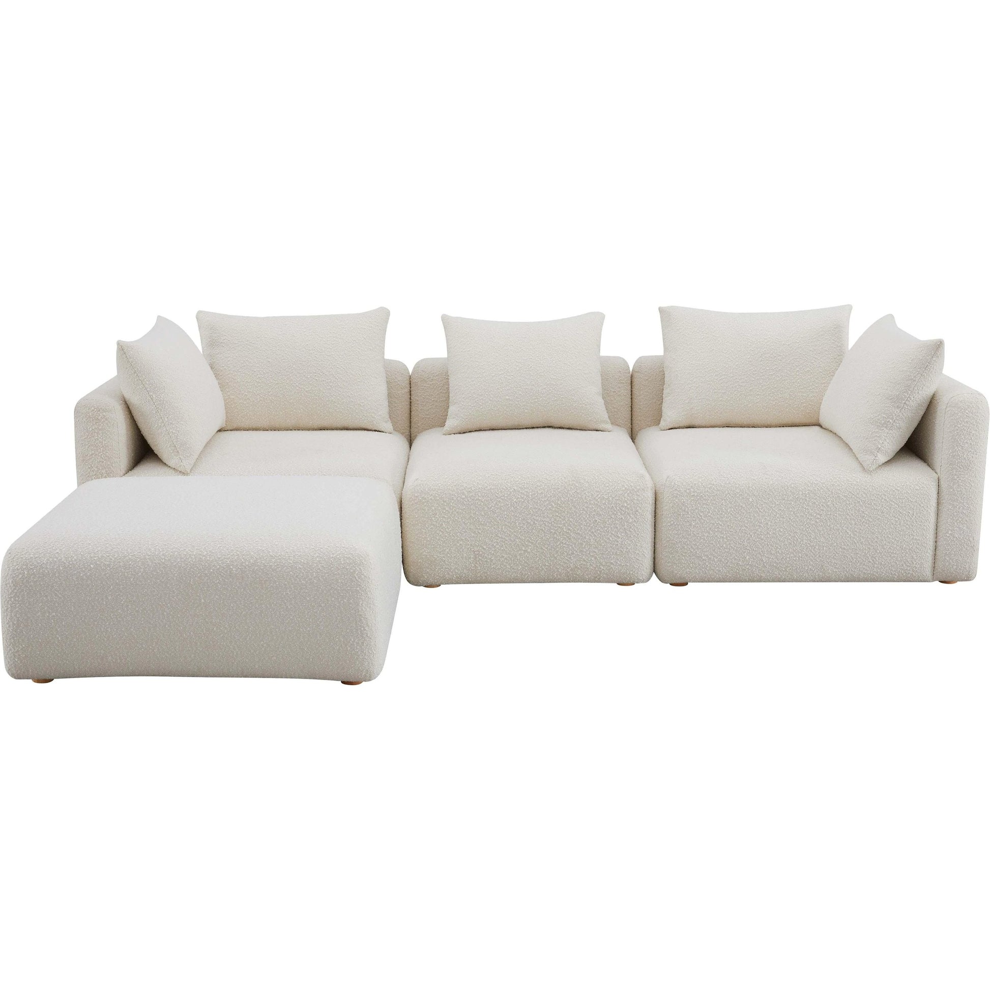 Hangover Boucle 4-Piece Modular Sectional by TOV Furniture in cream. Made from boucle, wood in a modern style.