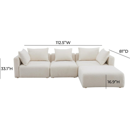 Hangover Boucle 4-Piece Modular Sectional by TOV Furniture in cream. Made from boucle, wood in a modern style.