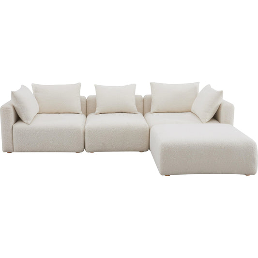 Hangover Boucle 4-Piece Modular Sectional by TOV Furniture in cream. Made from boucle, wood in a modern style.