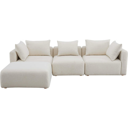 Hangover Boucle 4-Piece Modular Sectional by TOV Furniture in cream. Made from boucle, wood in a modern style.