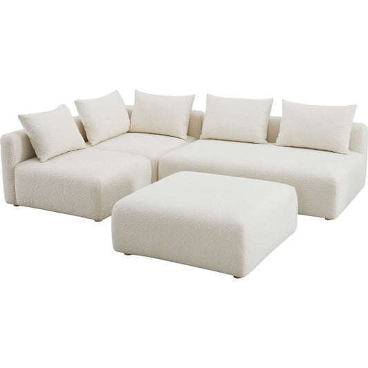 Hangover Boucle 4-Piece Modular Chaise Sectional by TOV Furniture in cream. Made from boucle, wood in a modern style.