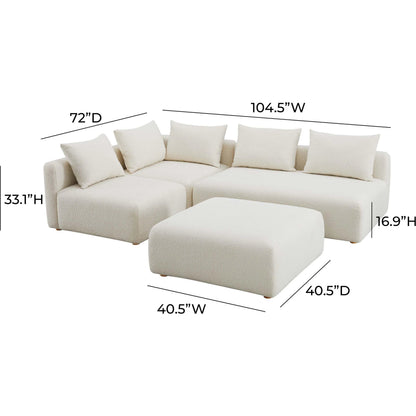 Hangover Boucle 4-Piece Modular Chaise Sectional by TOV Furniture in cream. Made from boucle, wood in a modern style.
