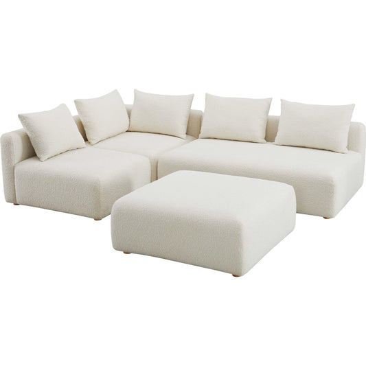 Hangover Boucle 4-Piece Modular Chaise Sectional by TOV Furniture in cream. Made from boucle, wood in a modern style.