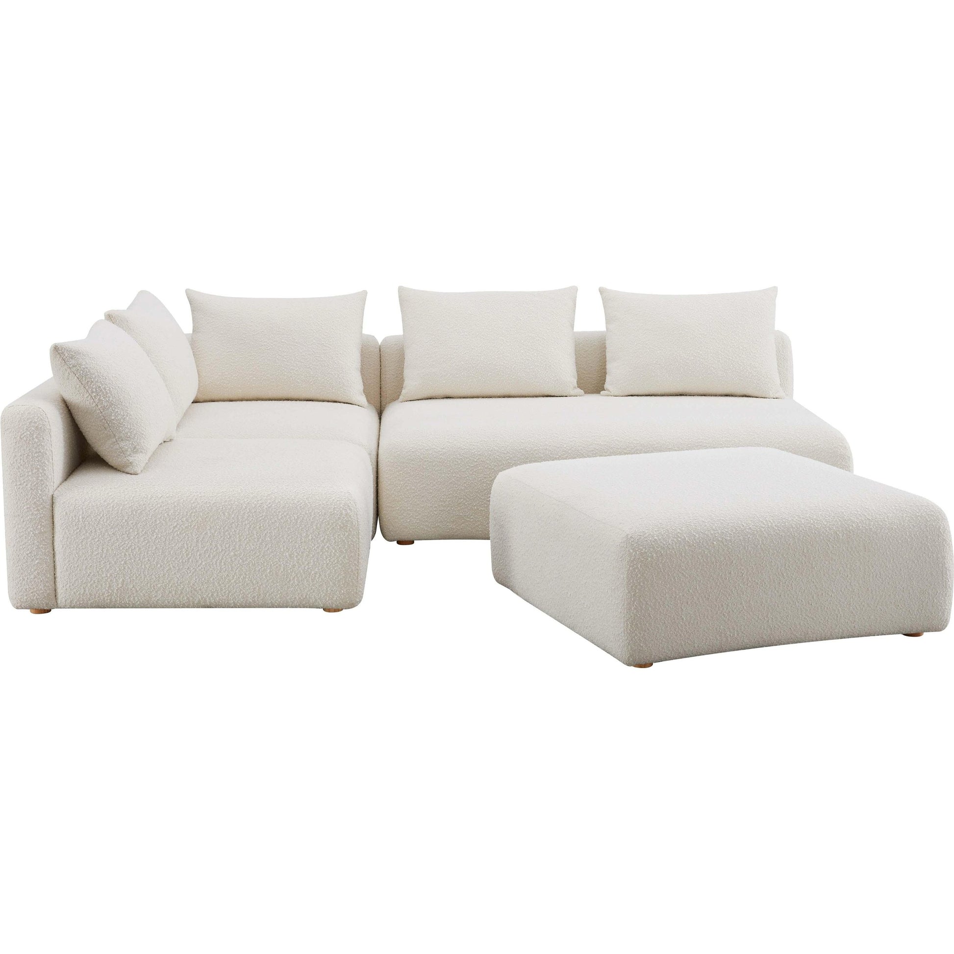 Hangover Boucle 4-Piece Modular Chaise Sectional by TOV Furniture in cream. Made from boucle, wood in a modern style.