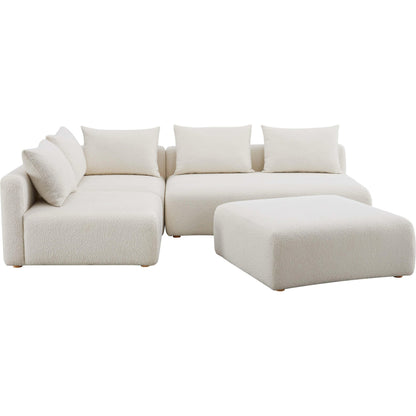Hangover Boucle 4-Piece Modular Chaise Sectional by TOV Furniture in cream. Made from boucle, wood in a modern style.