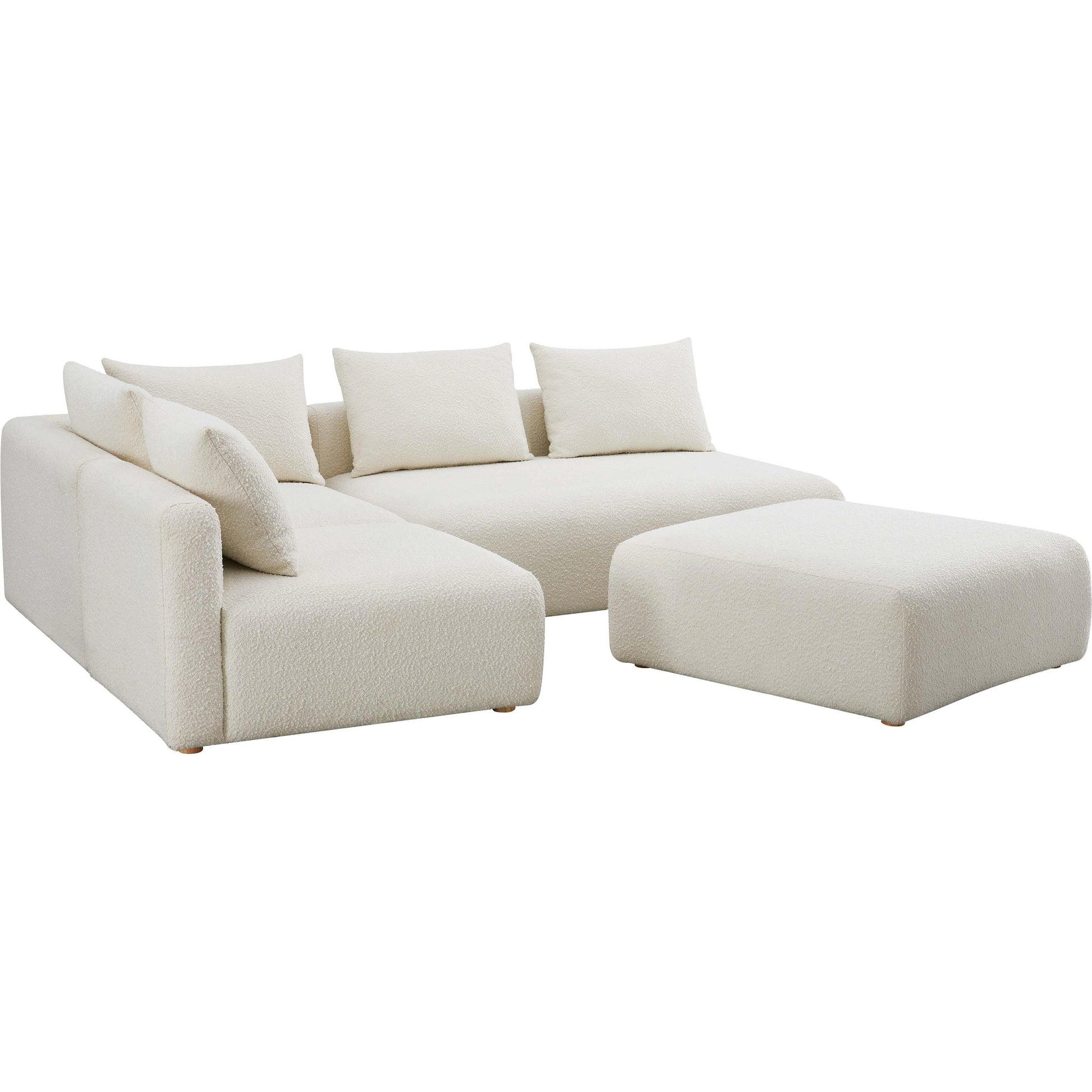 Hangover Boucle 4-Piece Modular Chaise Sectional by TOV Furniture in cream. Made from boucle, wood in a modern style.