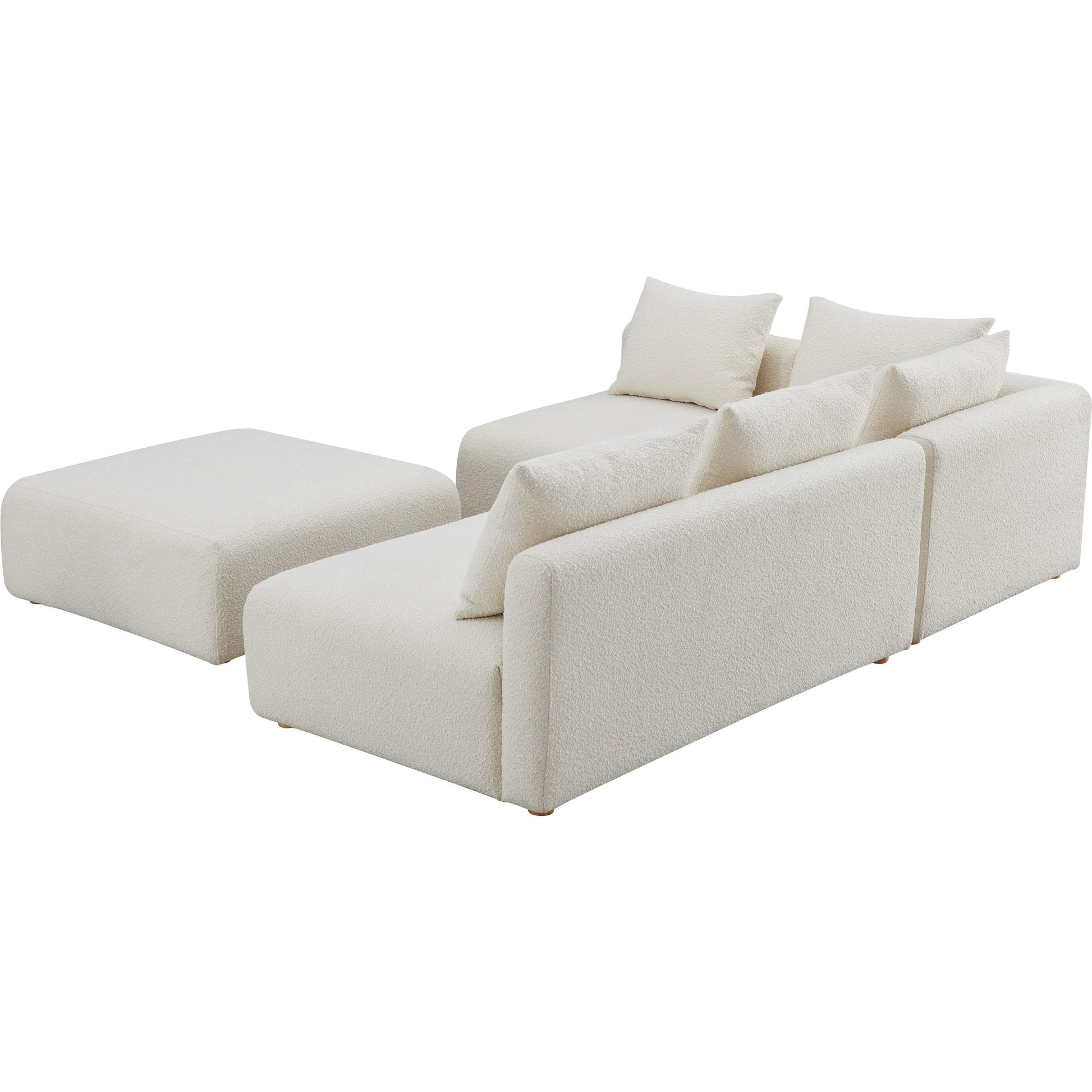 Hangover Boucle 4-Piece Modular Chaise Sectional by TOV Furniture in cream. Made from boucle, wood in a modern style.
